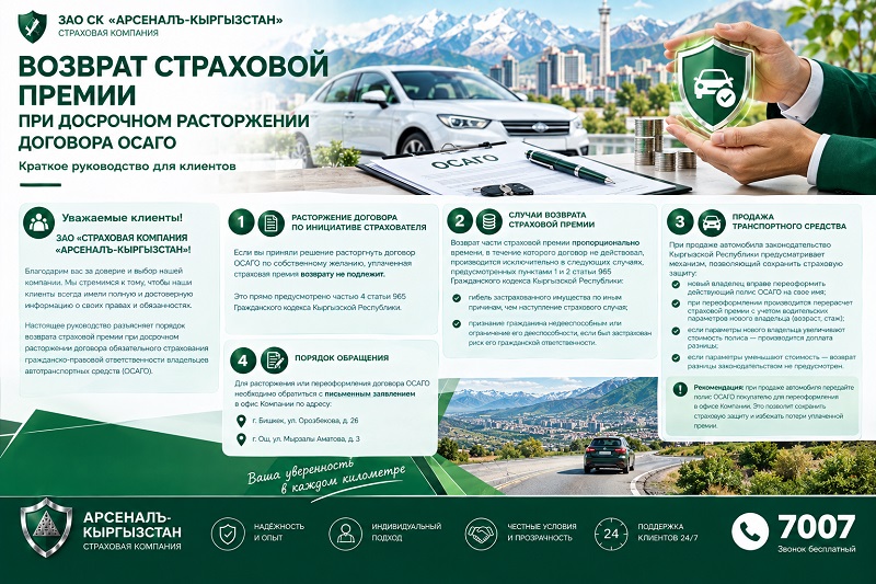 ОСАГО келишимин мөөнөтүнөн мурун бузууда камсыздандыруу сыйлыгын кайтаруу